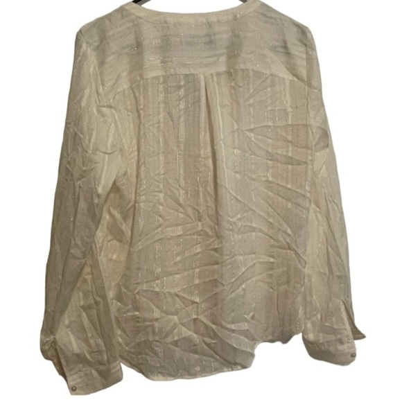 Loft Sheer Cream Metallic Long Sleeve Tucking Detail Top Size Large NWT - Picture 2 of 13